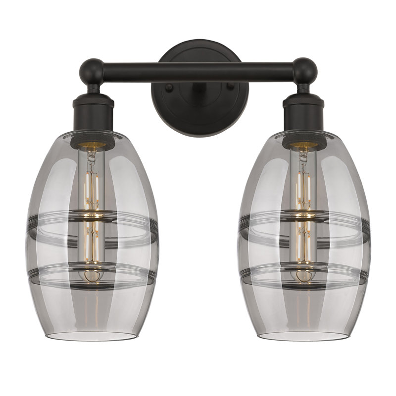 Éclairage pour meuble-lavabo à 2 lumières Kusham, Bronze huilé, Gris fumée clair