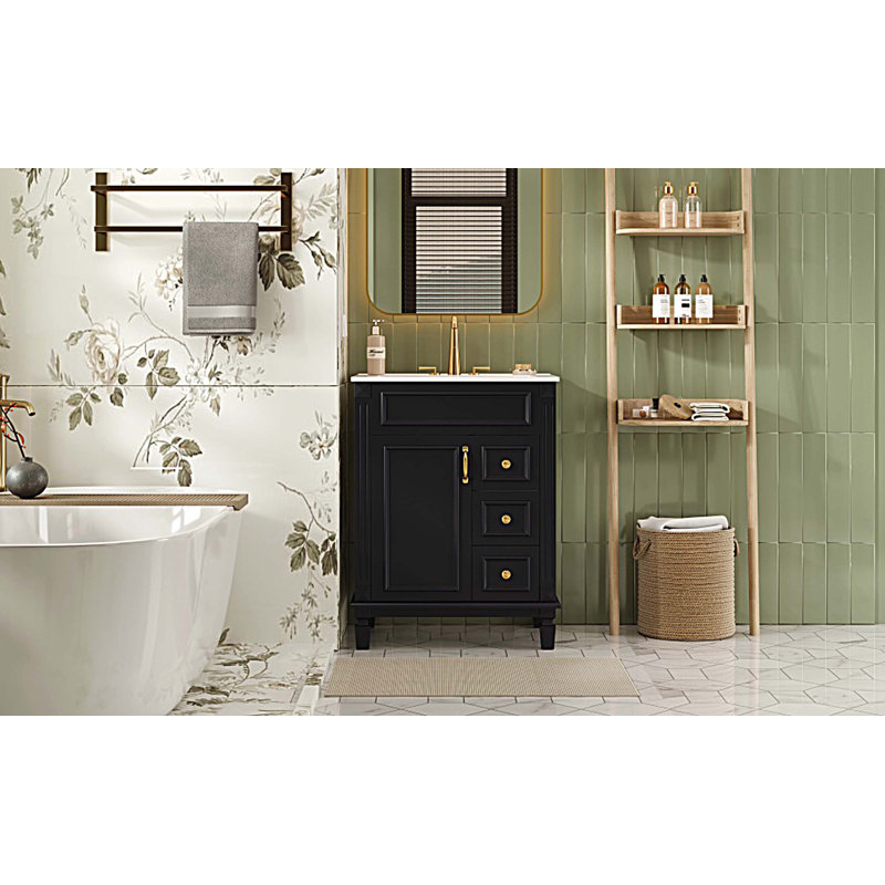 Meuble-lavabo 24 po avec lavabo en céramique 24 po et 2 tiroirs, Noir