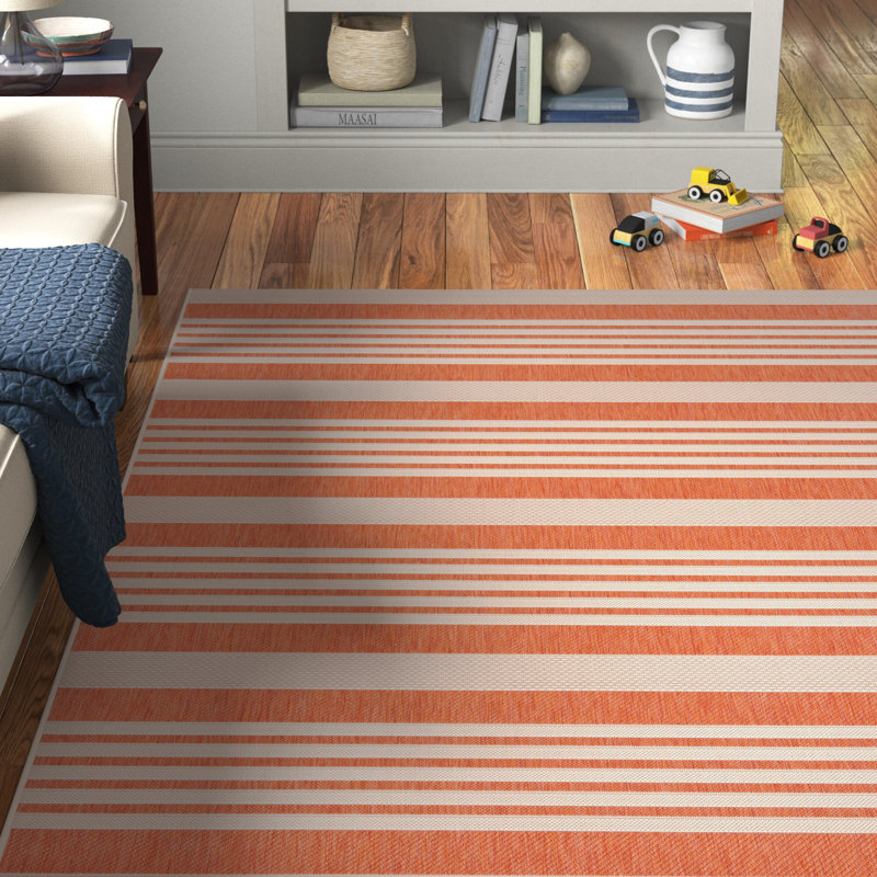 Tapis intérieur / extérieur rayé terre cuite / beige Arneshia, Rectangle 5 pi 3 po x 7 pi 7 po