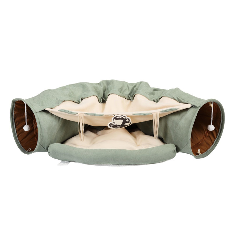 Lit pour chat avec tunnel extensible, recouvert de tissu, rembourré de coton PP, tunnel télescopique facile à nettoyer pour le plaisir de l'animal, option lavable