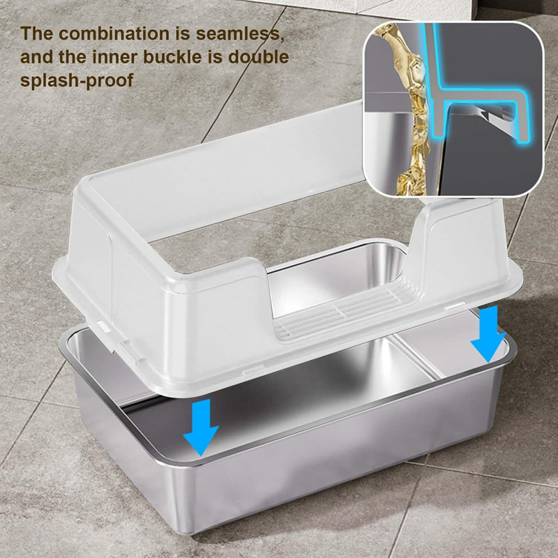 Stainless Steel Litter Box with Scoop, 27.9cm H x 35.1cm W x 50cm D, White