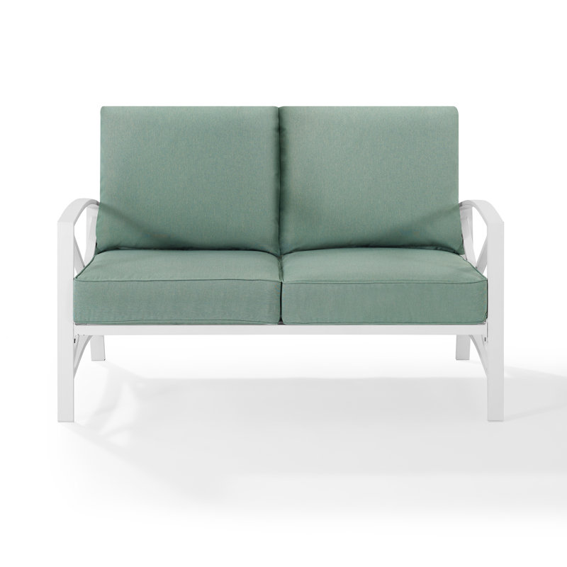 Mosier 54'' Wide Metal Loveseat with Cushions, Mist, White