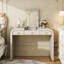 Bureau de coiffeuse classique en bois avec miroir rabattable, coiffeuse 3 en 1 avec 2 tiroirs et espace de rangement pour la chambre à coucher-1602709931