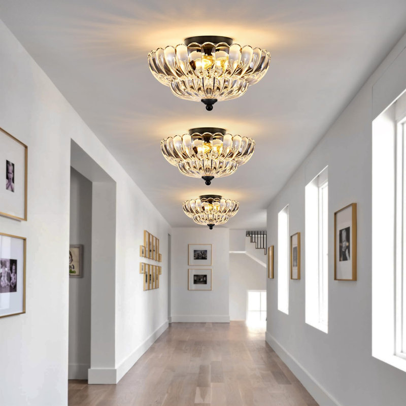 Modern Flush Mount Ceiling Light Fixture With Glass Shade, Semi Flush Mount Chandelier For Living Room, Hallway, Kitchen, Bedroom
