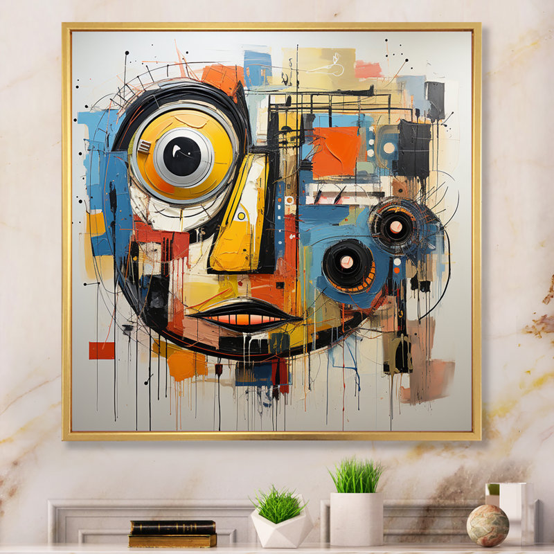 Pop Art Modern Robot IV - Abstract Canvas Art Print, Cadre doré à une seule photo, H 30 po x l 30 po x P 1 po
