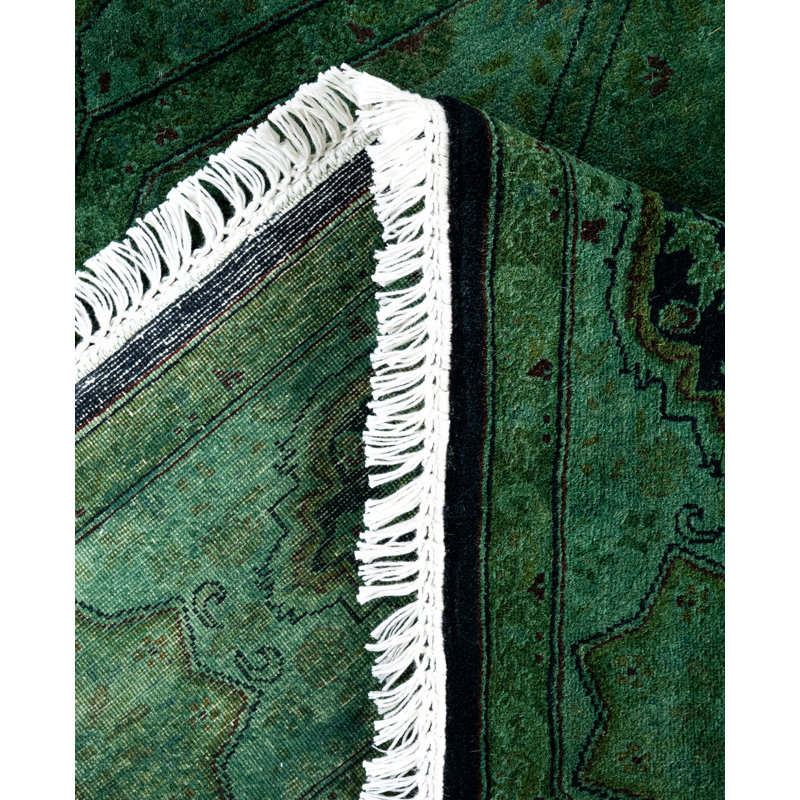 Overdyed Hand-Knotted Wool Modern-Contemporary Green Area Rug 5' 1" x 5' 1"