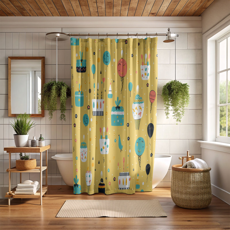Party Happiness - Rideau de douche Premium, H 74 po x l 71 po