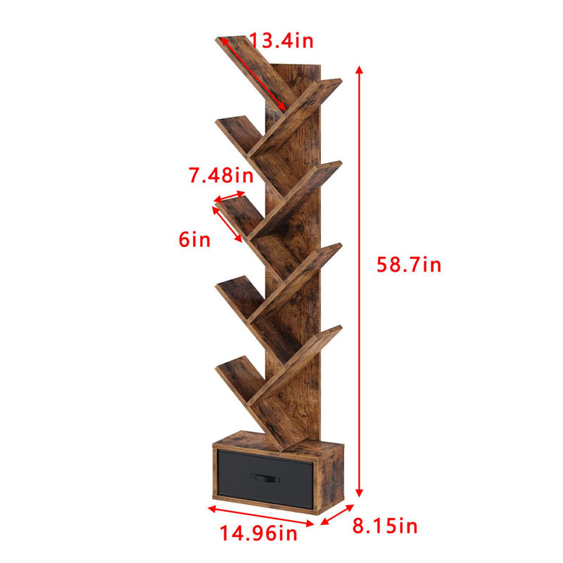 Shelf Tree Bookshelf, (9 Shelves) 58.70"H x 14.96"W x 8.15"D
