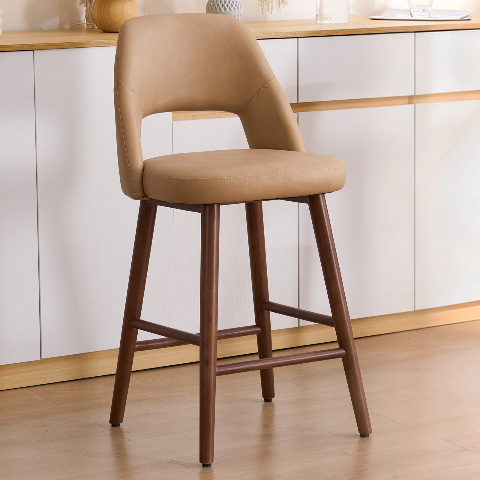 Ryden 26" Bar Stool, Taupe Faux Leather