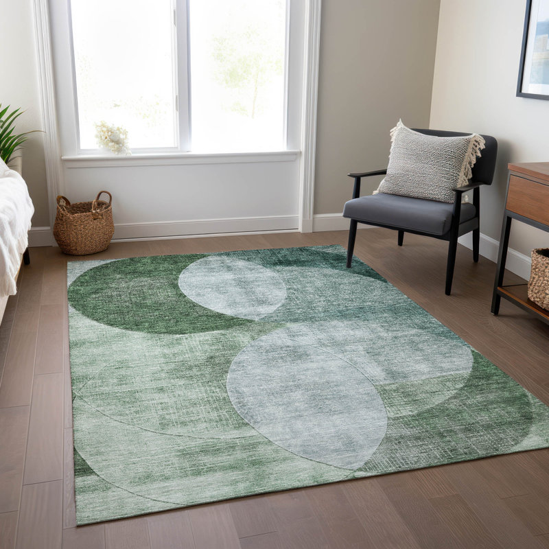 Seafoam Synthetic Flat Woven Rectangular Washable Area Rug