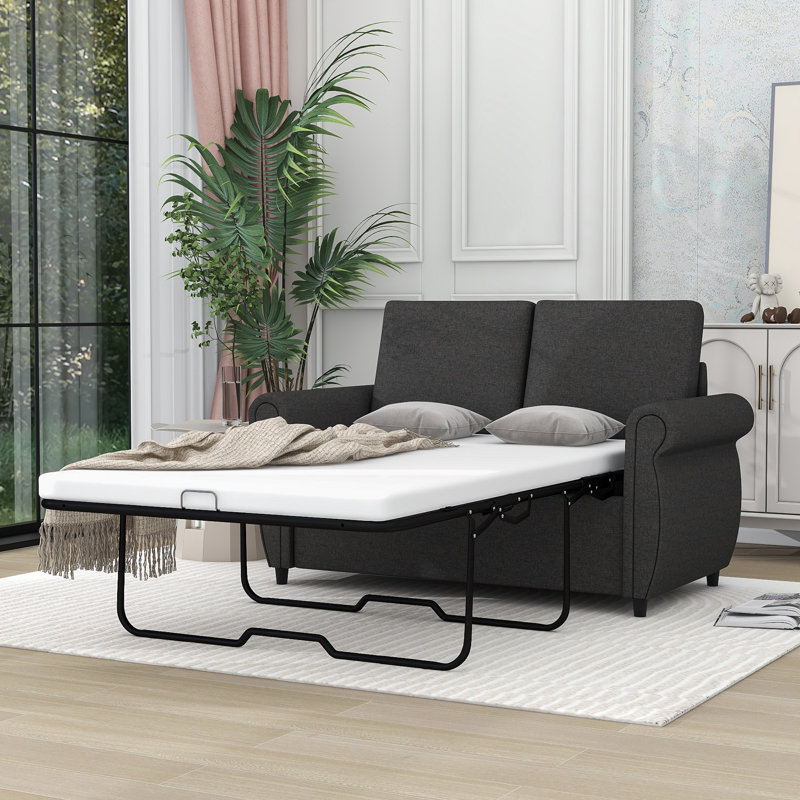 Divan-lit tapissier Abrian, canapé-lit escamotable, causeuse avec matelas simple, Gris
