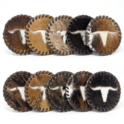 Dessous de verre Longhorn en cuir de vache véritable - Paquet de 4