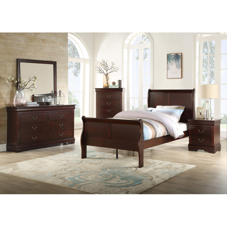 Traditional Style Louis Philippe III Queen Size Solid Pine Sleigh Bed with Headboard and Footboard - Black