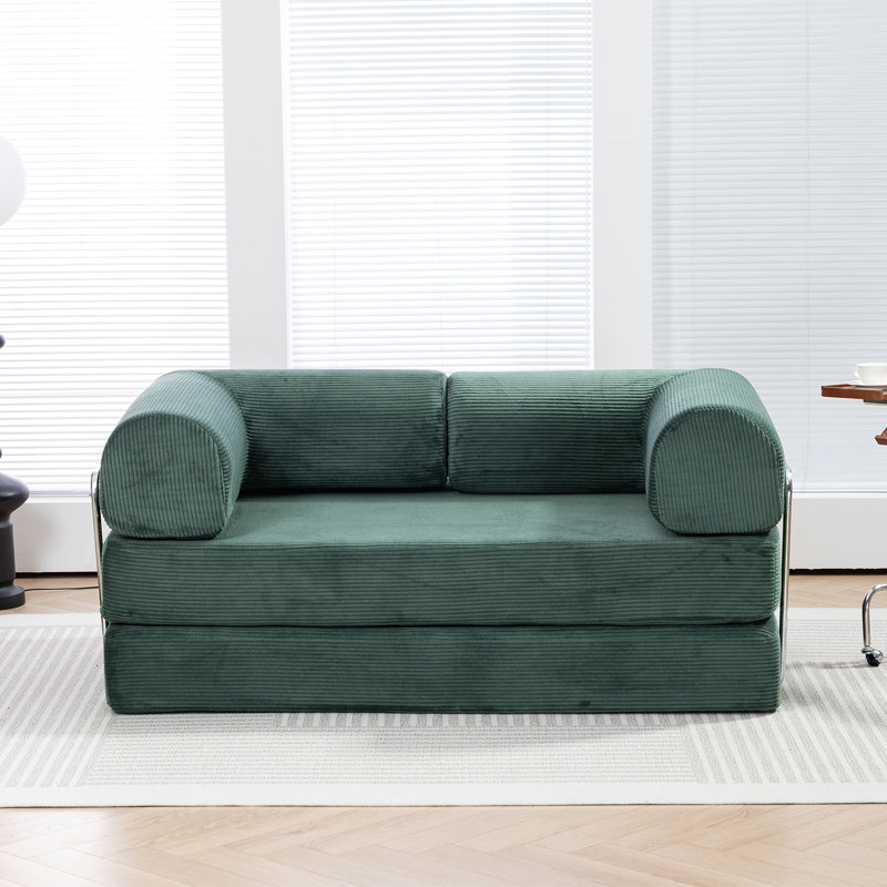Modern Cozy Convertible Sleeper Sofa Bed, Green, 24.8'' H x 63'' W x 35.4'' D