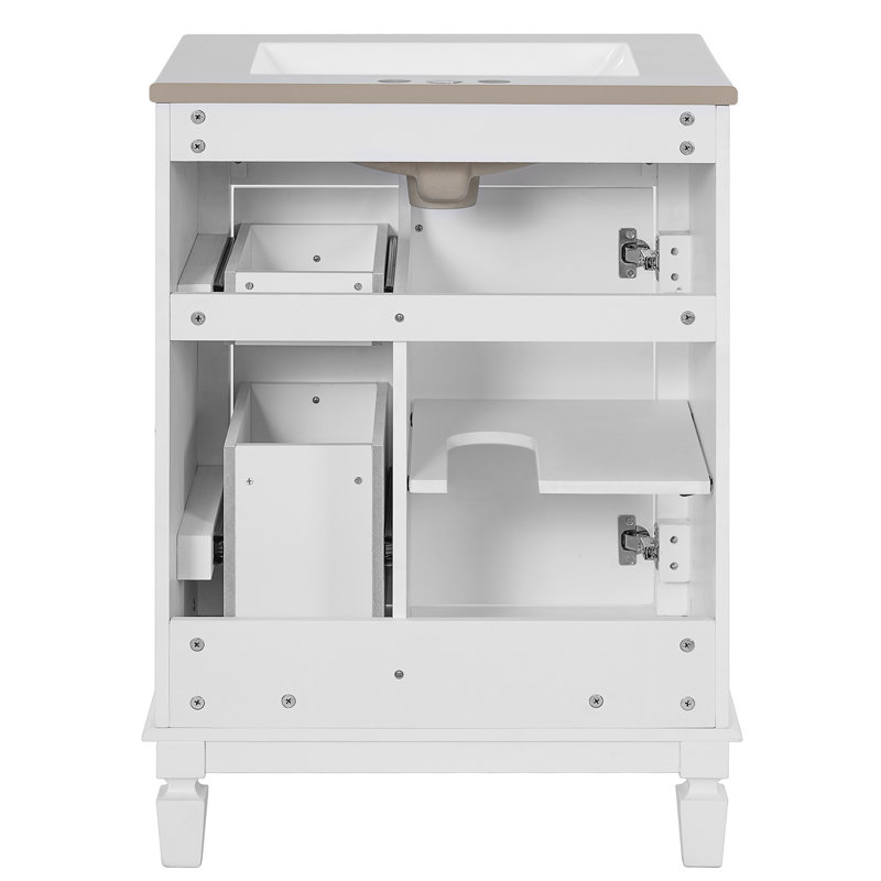 Meuble-lavabo 24 po avec lavabo en céramique et 2 tiroirs 24 po, Blanc