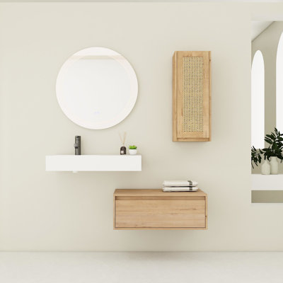 Bathroom Vanity With Resin Sink And Side Unit - Stylish Functional Design Transform Your 30 Inch Cupboard Cabinet Modern Furniture Maximize Storage Capacity