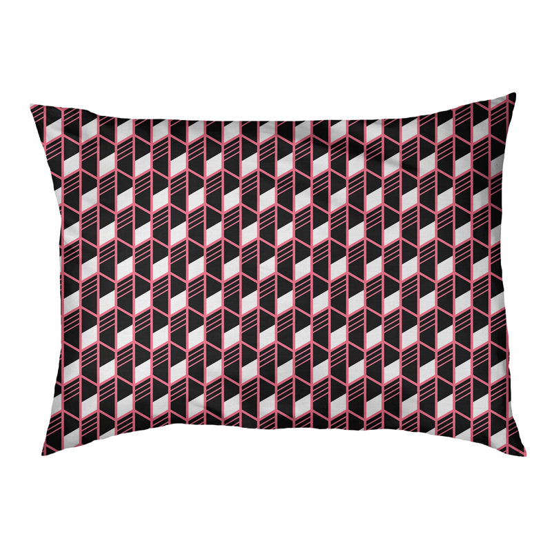 Byrge Geometric Fleece Pet Bed, Large - 52" L x 42" W, Black/Light Pink