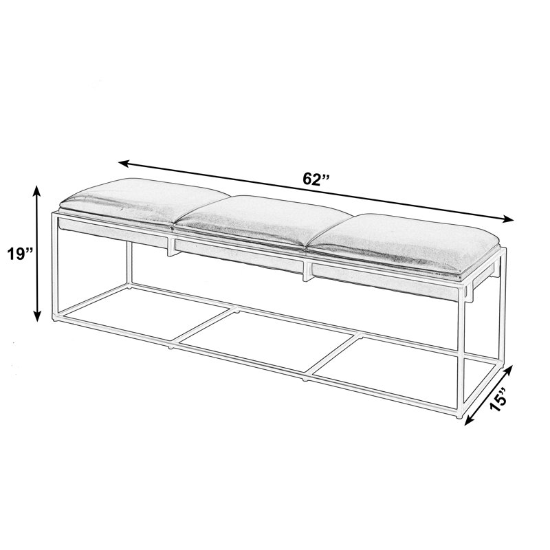 Kane 62 in. W Leather and Iron Accent Bench