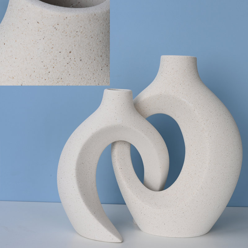 Christiam 2 Piece Handmade Ceramic Table Vase, White