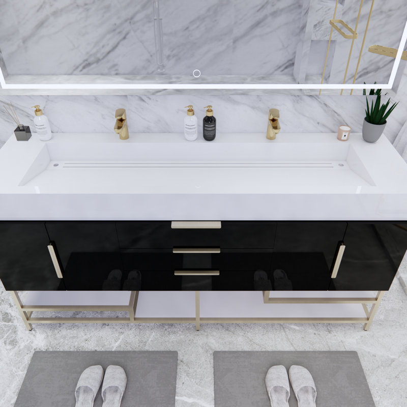 Ensemble de meuble-lavabo double 72 po Glasgow, Noir très lustré, Blanc lustré