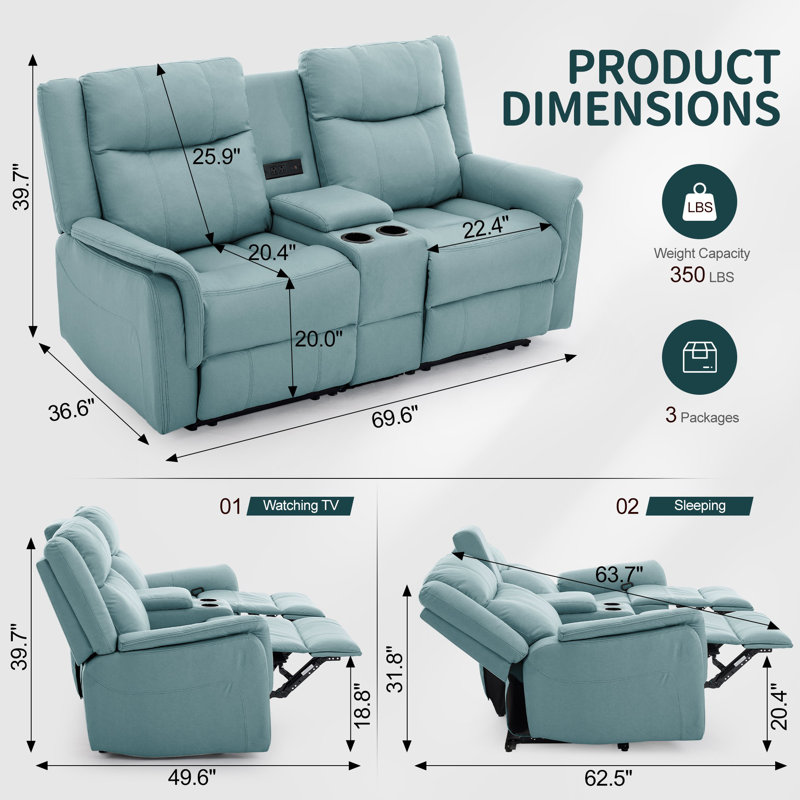 Manual Reclining Loveseat Sofa, 2-seat Recliner Couch With Cup Holders And Usb Ports, Recliner Sofa For Living Room And Home Theater