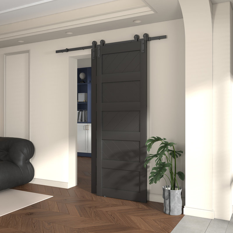 Portes de grange doubles en bois manufacturé avec panneaux de vagues, 60 po x 84 po, Black