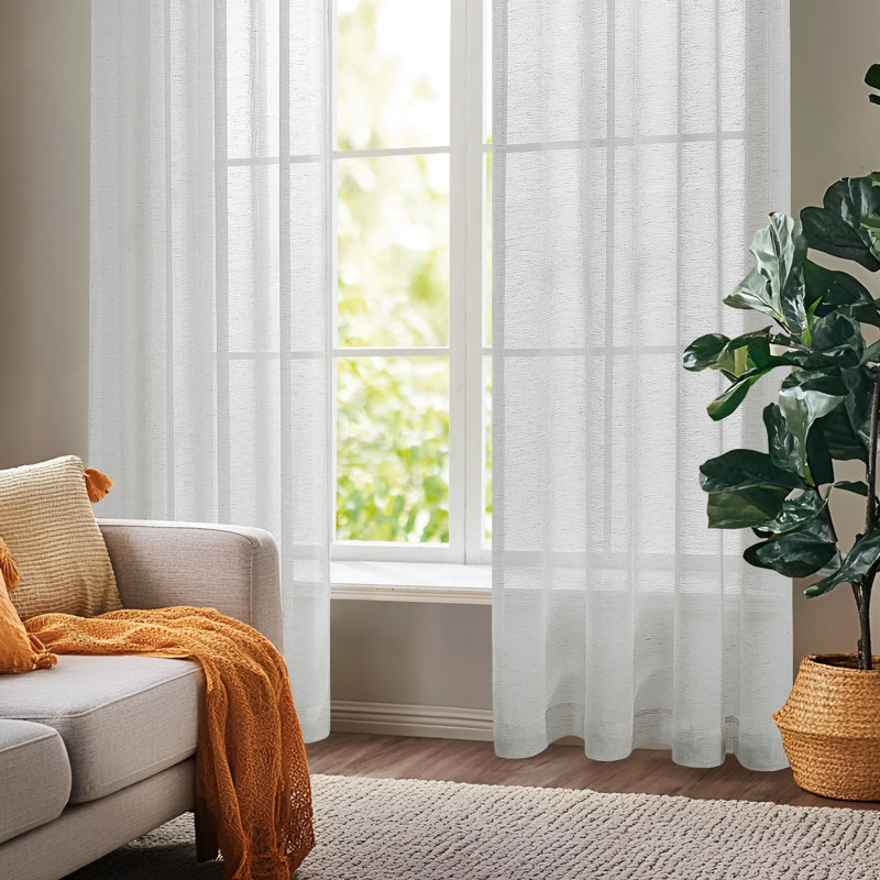Light Filtering Back Tab Semi Sheer Linen Curtains, Semi Transparent Balance Privacy Drapes for Living Room and Bedroom (Set of 2)