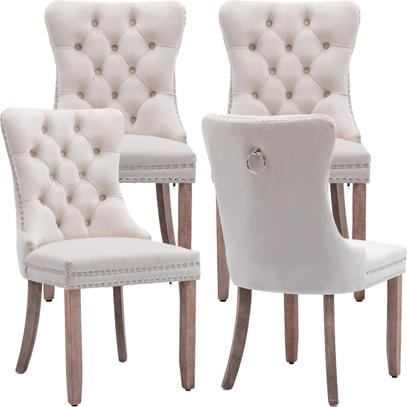 Delafield Lux Kitchen Dining Chairs, Set Of 6, Beige, Wood
