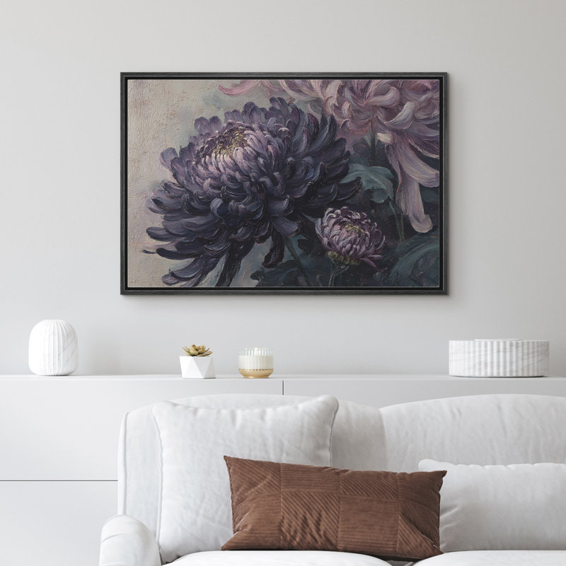 Reproduction d'art floral sur toile encadrée de chambre des maîtres, H 24 po x l 36 po x P 1,5 po, Noir