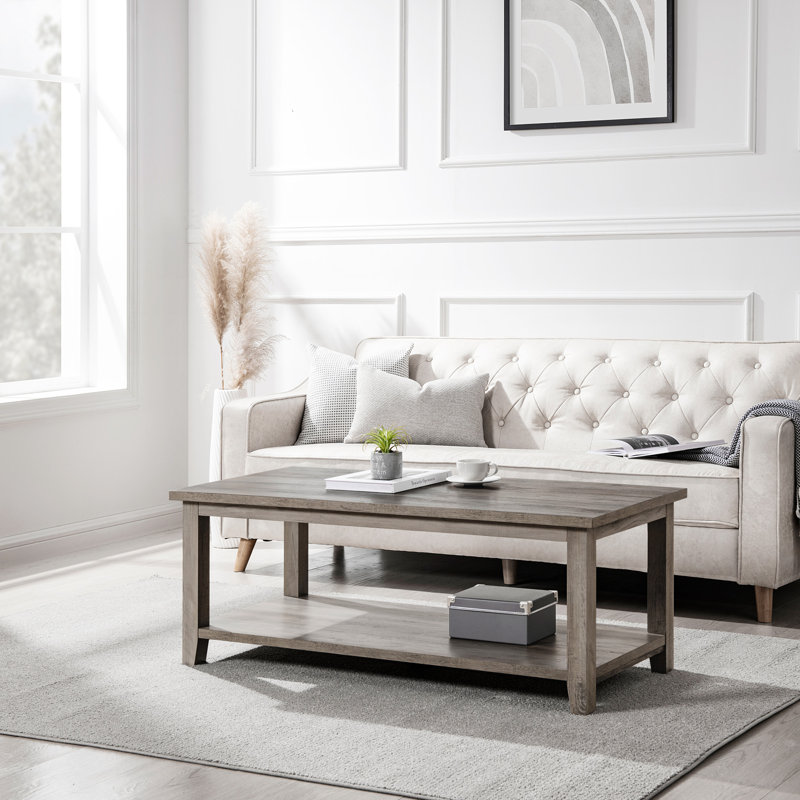 48" Coffee Table with Lower Storage Shelf, Gray Wash