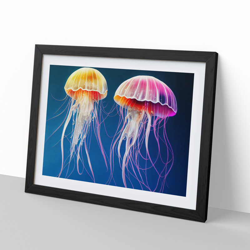 Jellyfish - Single Picture Frame Print, 46cm H x 64cm W x 2cm D, Black