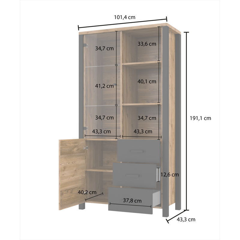Monango Display Cabinet, Appenzeller Spurce/Black Mat