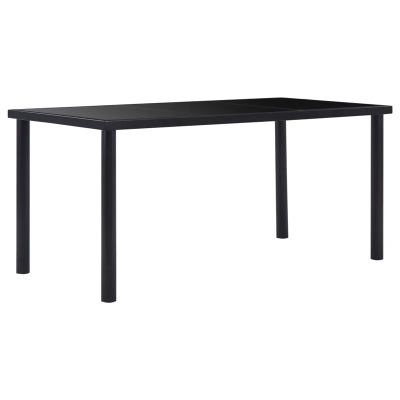 Searcy Glass Top Metal Base Dining Table, 75cmH x 200cmL x 100cmW, Black