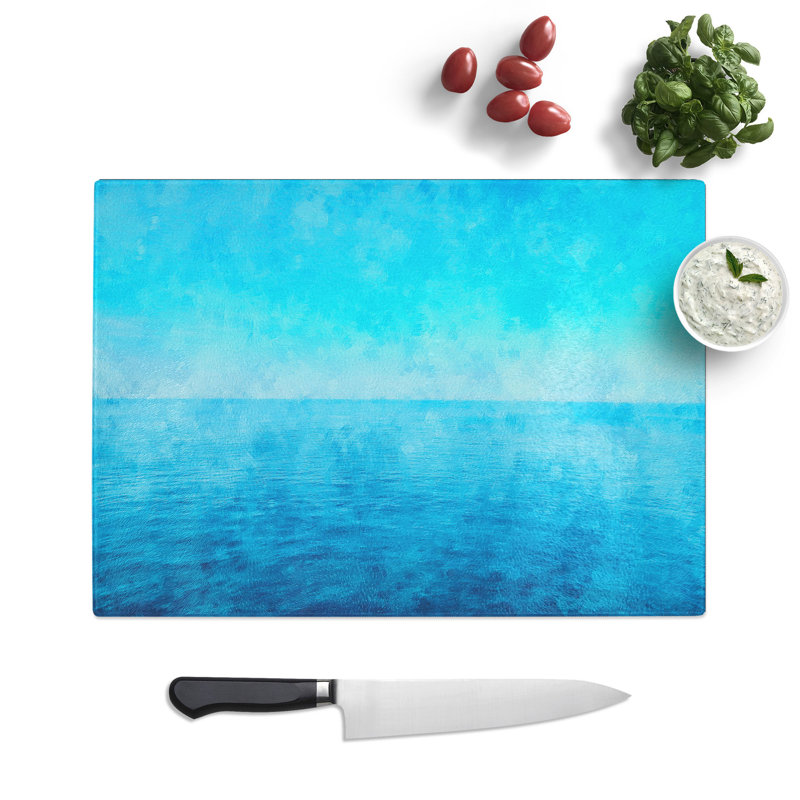 Tempered Glass Blue Ocean Horizon Chopping Board, 28.5 cm x 39 cm