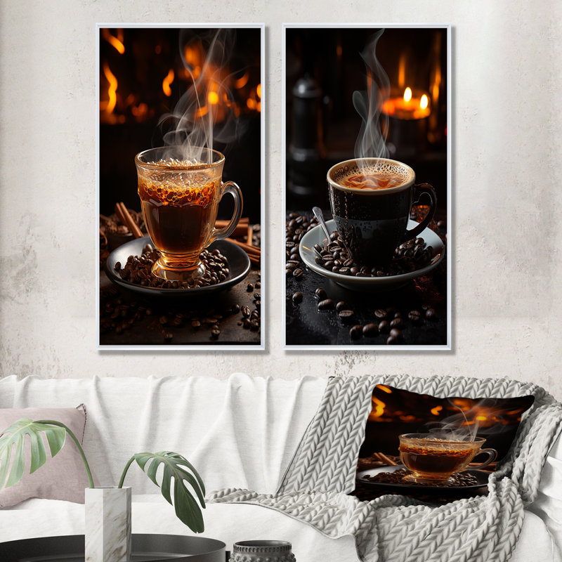 Cuba Aroma Coffee Harmony - ensemble de 2 reproductions d'art mural café et thé, Cadre blanc, H 40 po x l 41 po