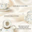 Embossed Gold Rim Blue Flower Porcelain Tea Set for 6 | 23 Piece Full Tea Service with Teapot, Creamer, Sugar Bowl, Spoons & Metal Holder, Elegant Cup and Saucer Set