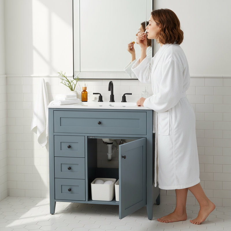 Meuble-lavabo bleu gris 30 po | Armoire moderne et évier intégré | Idée cadeau, 30", Bleu gris