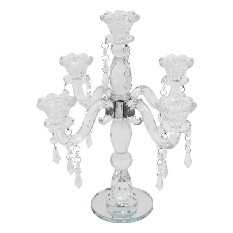 14"H 5-Arm Clear Crystal Glass Candle Holder