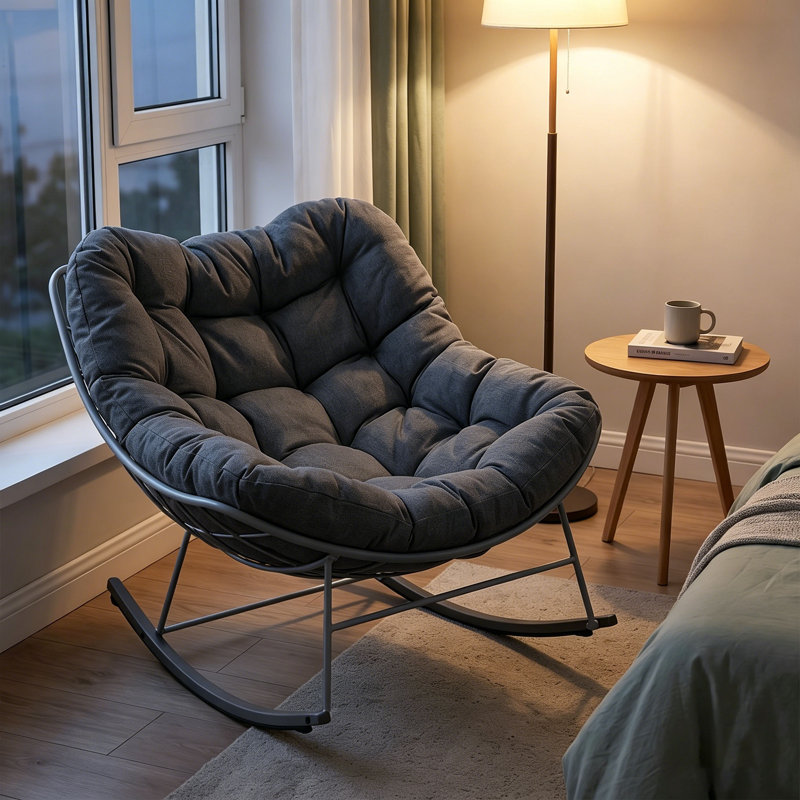 Chaise berçante d'extérieur, chaise berçante confortable avec coussin pour balcon, véranda, blanc, Gris