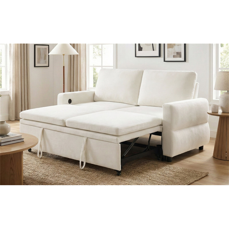 Canapé-lit convertible avec canapé-lit de 62,75 po avec dossier réglable et ports USB pour le salon, Beige