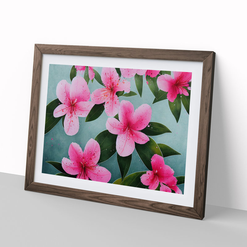 Rhododendron Flowers Splashed - Single Picture Frame Print, 34cm H x 46cm W x 2cm D, Walnut Framed
