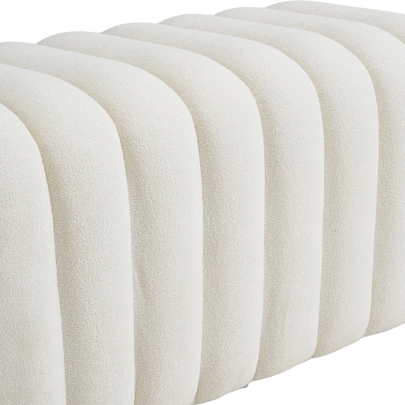 Boucle Upholstered Bench, White, White