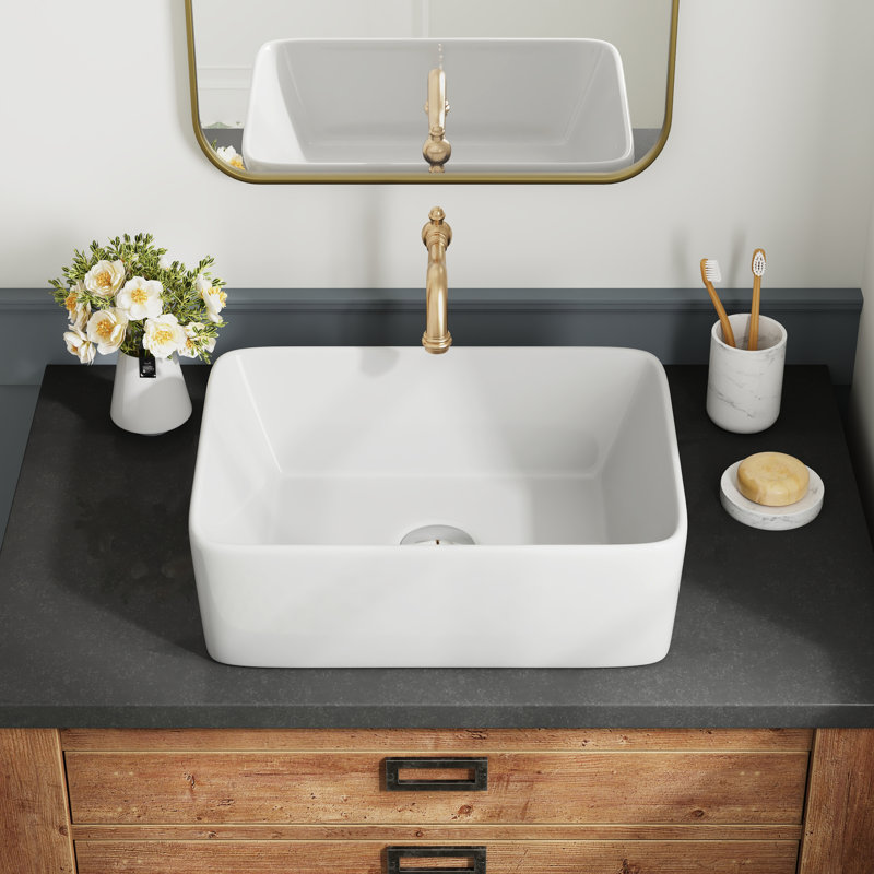 DeerValley Liberty 16'' x 12'' Rectangular Vitreous China Vessel Bathroom Sink, White