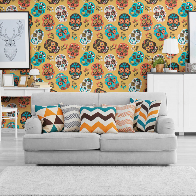 Panneau de papier peint amovible Sarazen Skulls, L 126 po x l 24 po