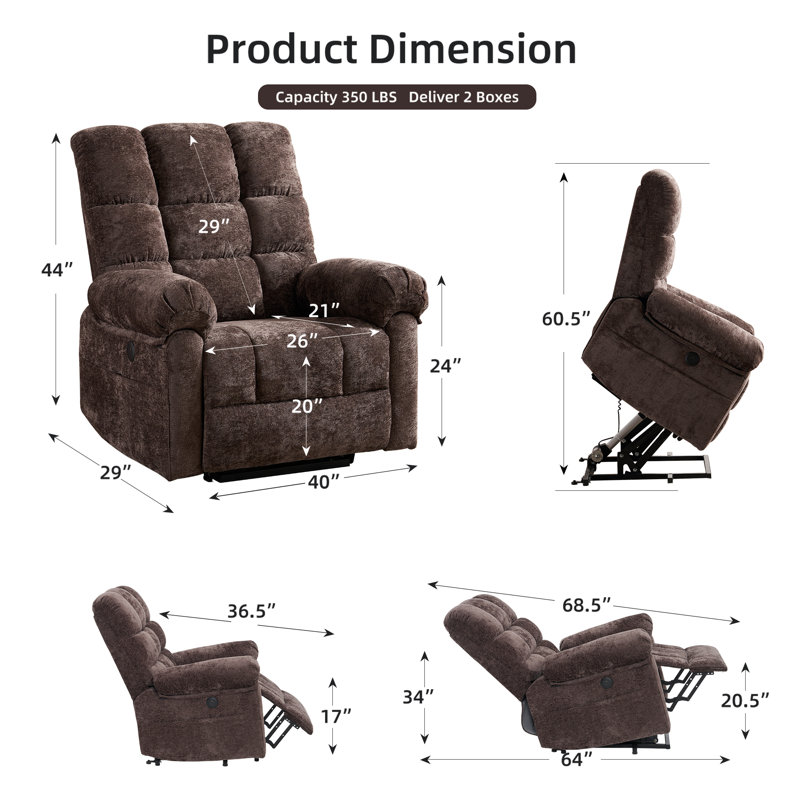 Oversized Power Lift Recliner Chair with Massage and Heat for Elderly, 26" Extra Wide Lift Chair for Big and Tall, Chenille Electric Lift Recliner with Overstuffed Backrest, USB Port