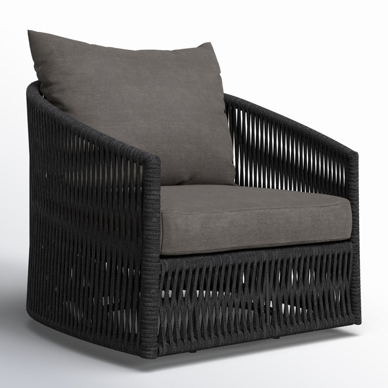 Porto Outdoor Swivel Lounge Chair, Venao Charcoal, Thick Dark Gray Rope