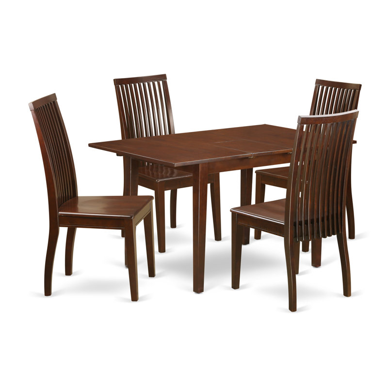 Ensemble de 5 pièces pour 4 pièces comprenant une table de salle à manger rectangulaire avec rallonge papillon et 4 chaises, acajou