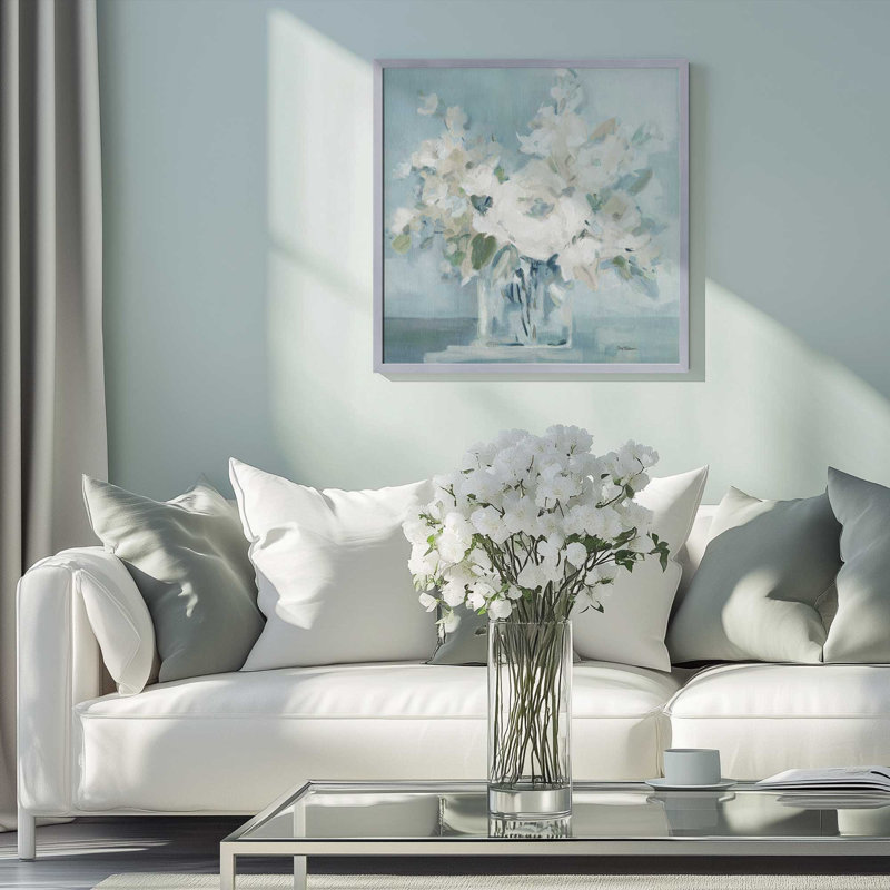 Motif de fleurs blanches tranquilles, Cadre photo argenté, H 13,75 po x l 13,75 po