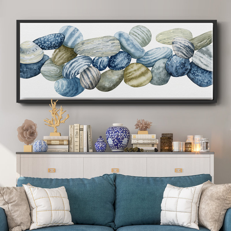 Found Pebbles III- Framed Canvas, 12" H x 30" W