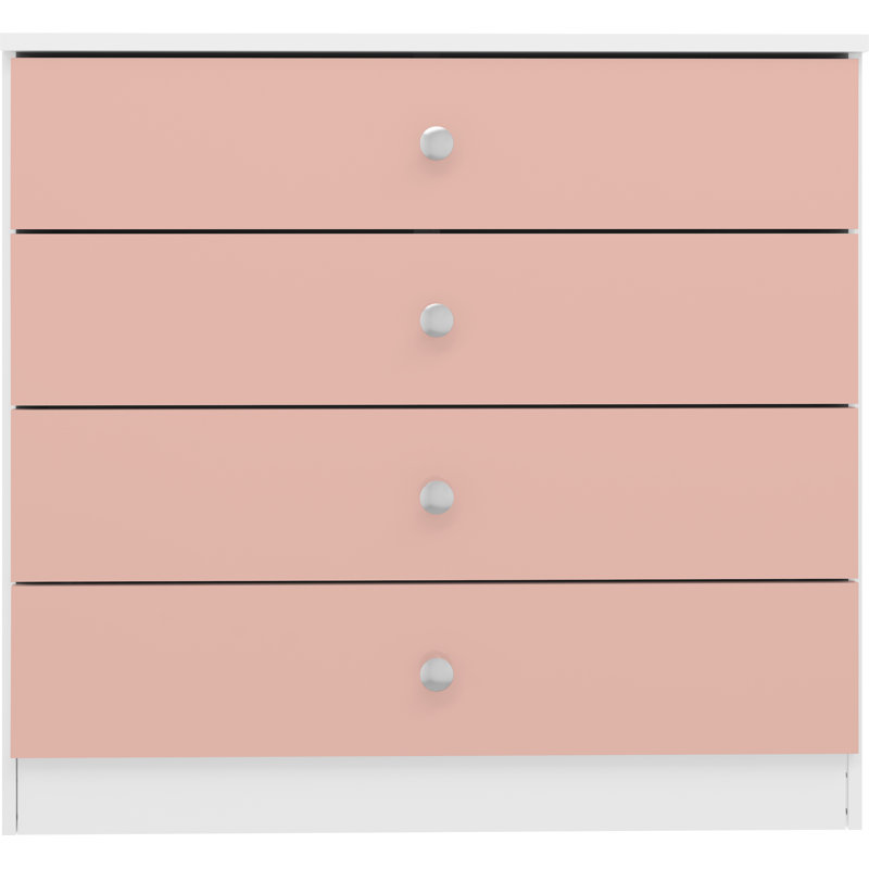 Denver 4 Drawer Chest, White/Pink